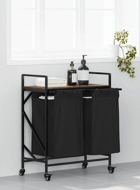 VidaXL Wasmand 2 vakken met planken gerookt eikenkleurig