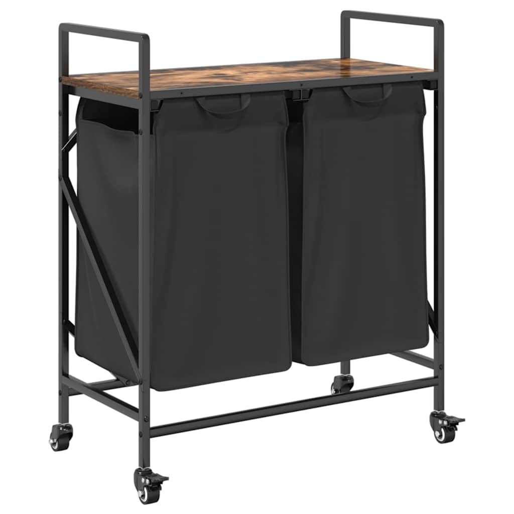 VidaXL Wasmand 2 vakken met planken gerookt eikenkleurig