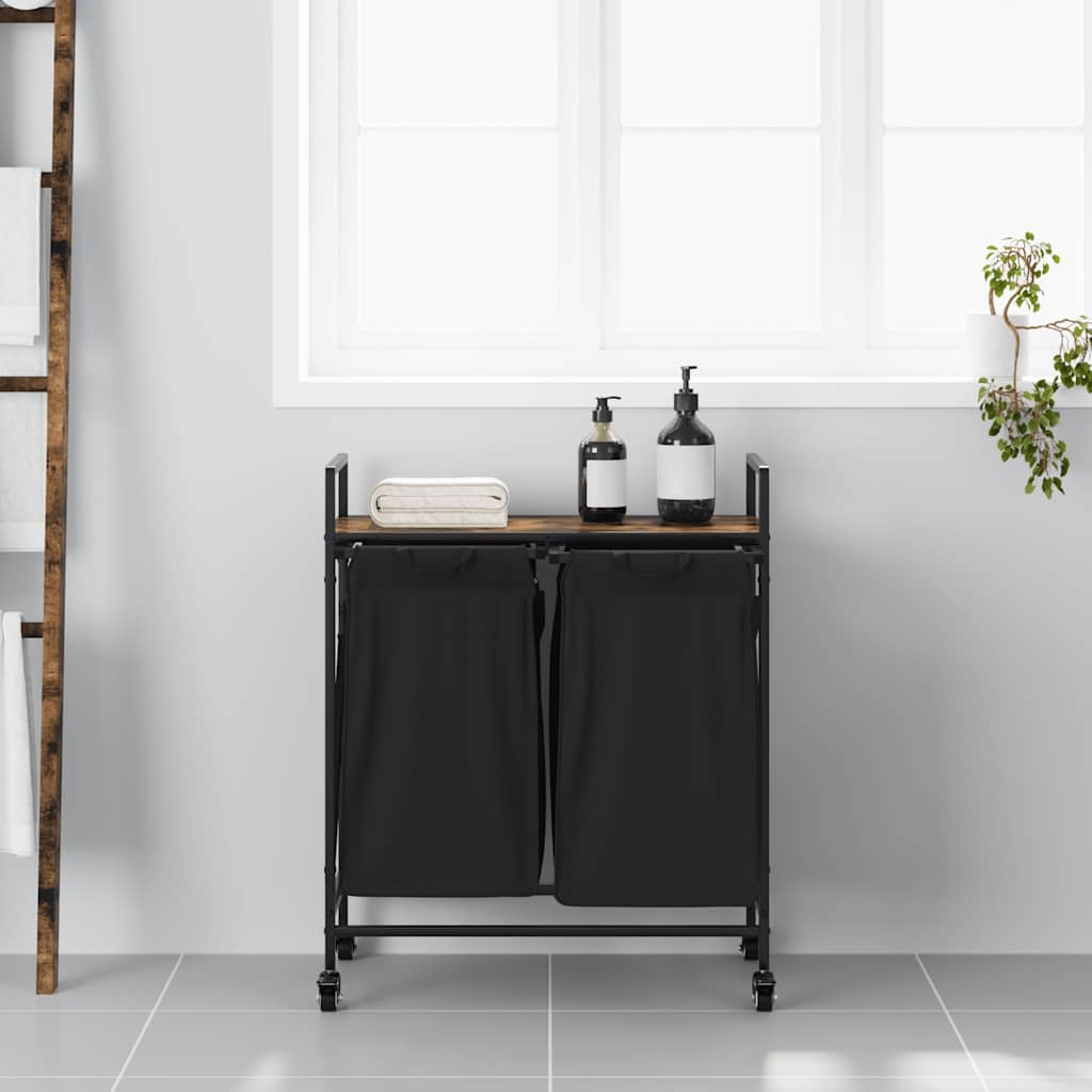 VidaXL Wasmand 2 vakken met planken gerookt eikenkleurig