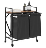 VidaXL Wasmand 2 vakken met planken gerookt eikenkleurig