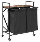 VidaXL Wasmand 2 vakken met planken gerookt eikenkleurig