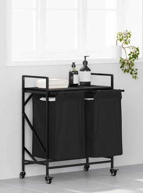 VidaXL Wasmand 2 vakken met planken zwart eikenkleurig