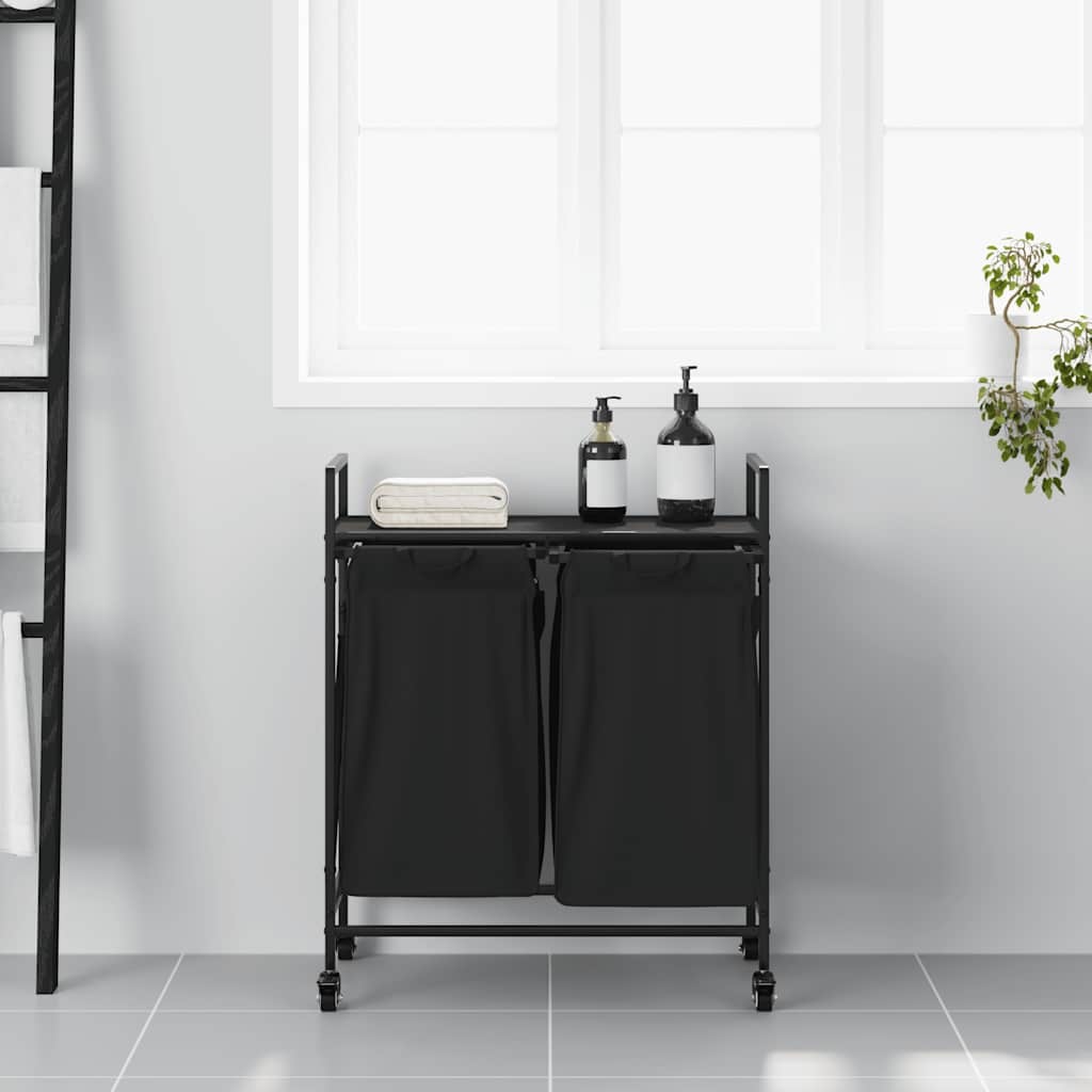 VidaXL Wasmand 2 vakken met planken zwart eikenkleurig