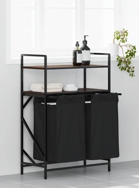 VidaXL Wasmand 2 vakken met planken bruin eikenkleurig