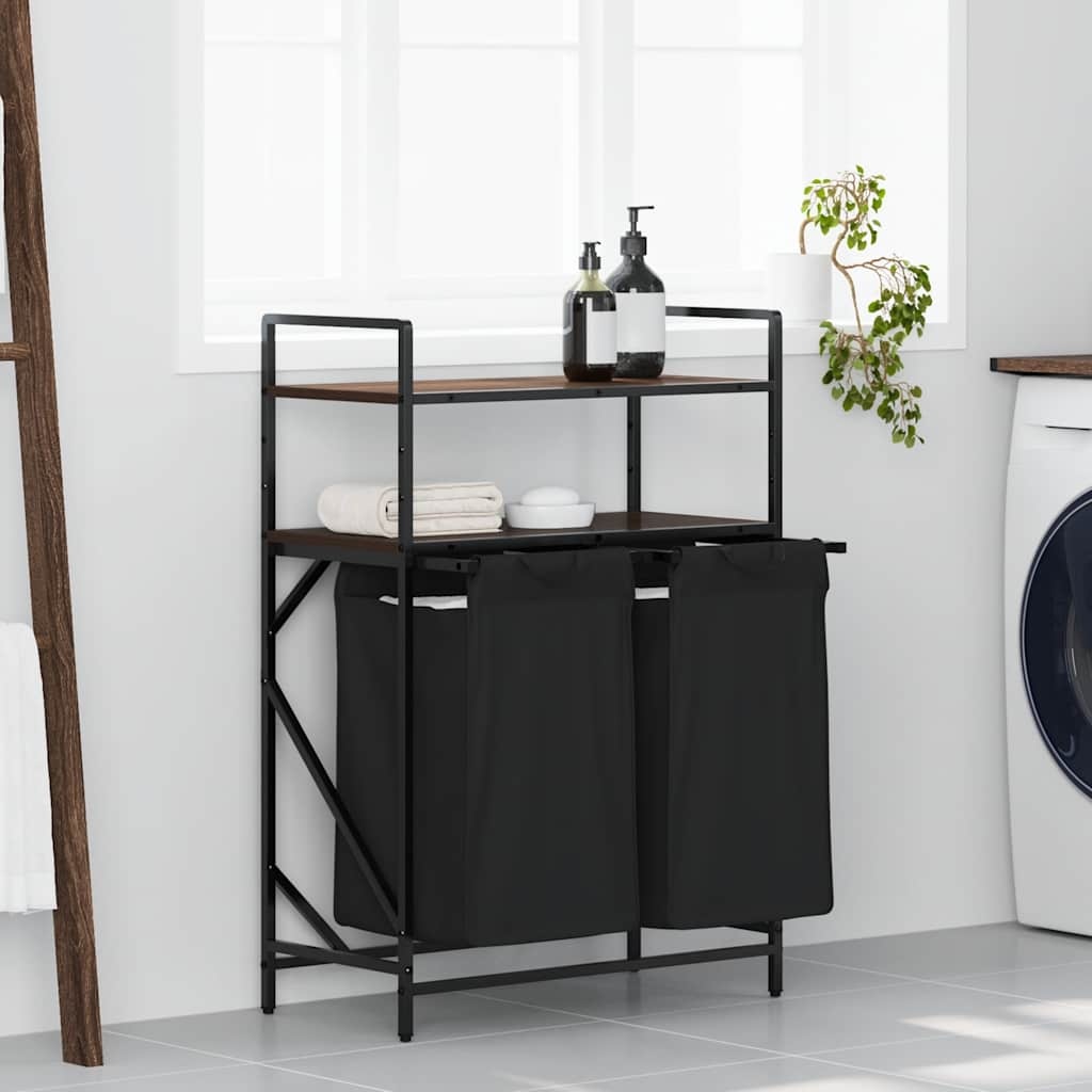 VidaXL Wasmand 2 vakken met planken bruin eikenkleurig