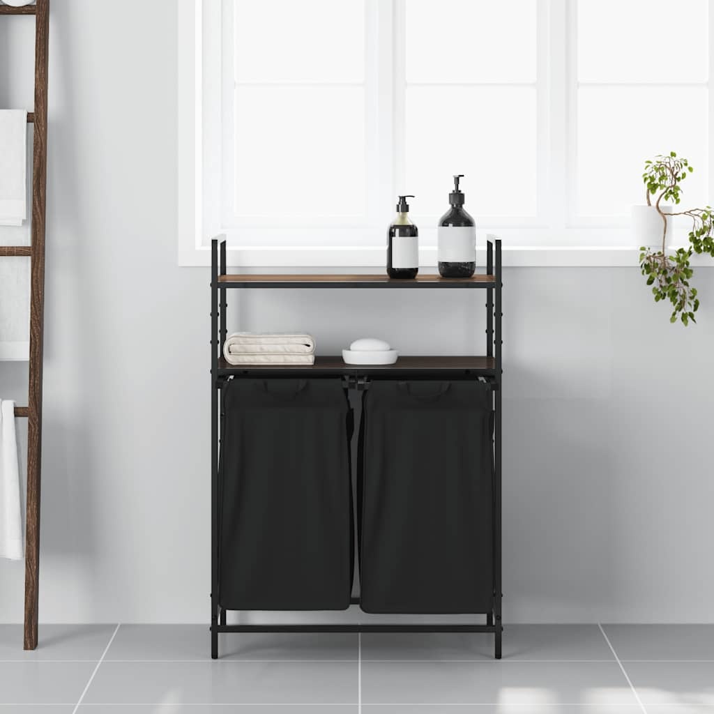 VidaXL Wasmand 2 vakken met planken bruin eikenkleurig