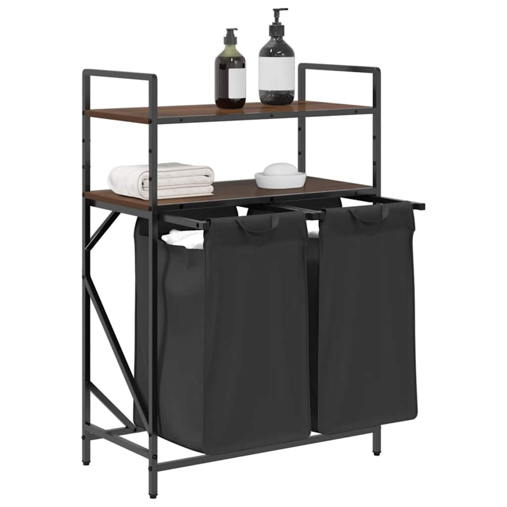 VidaXL Wasmand 2 vakken met planken bruin eikenkleurig