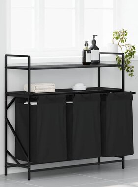 VidaXL Wasmand 3 vakken met planken zwart eikenkleurig