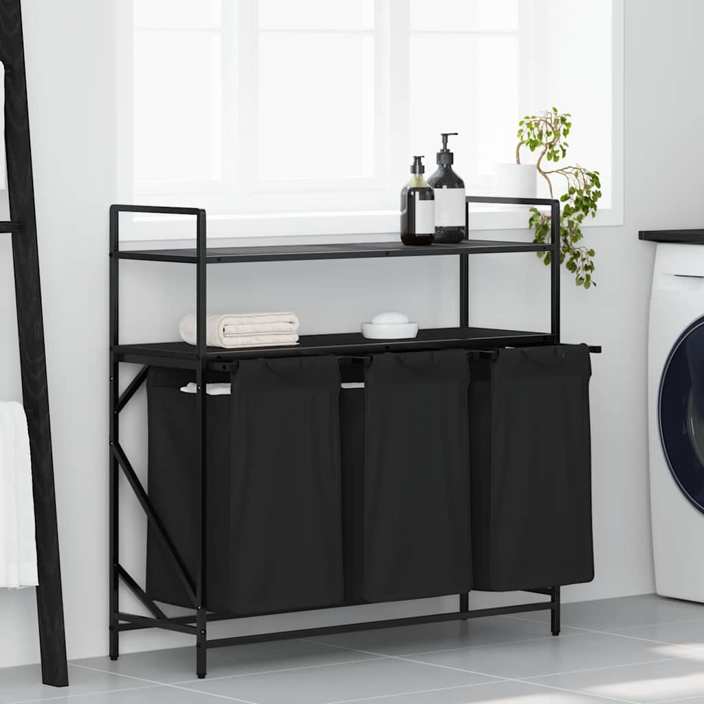 VidaXL Wasmand 3 vakken met planken zwart eikenkleurig