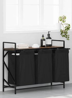 VidaXL Wasmand 3 vakken met plank gerookt eikenkleurig