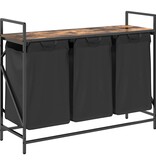 VidaXL Wasmand 3 vakken met plank gerookt eikenkleurig