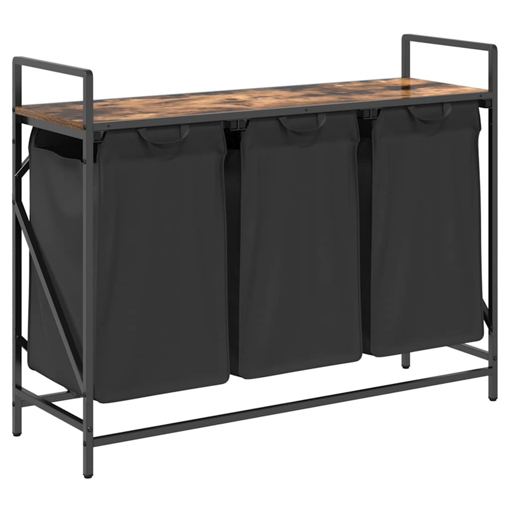 VidaXL Wasmand 3 vakken met plank gerookt eikenkleurig