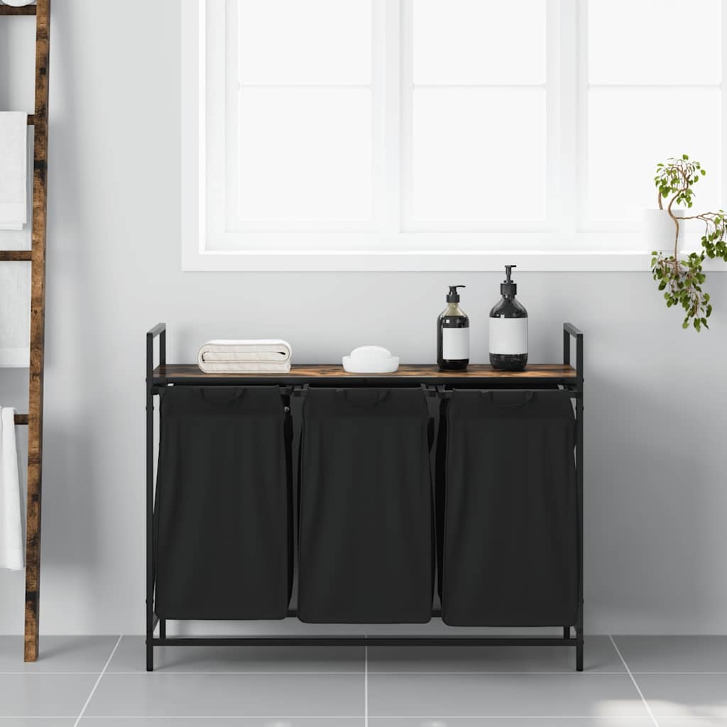 VidaXL Wasmand 3 vakken met plank gerookt eikenkleurig