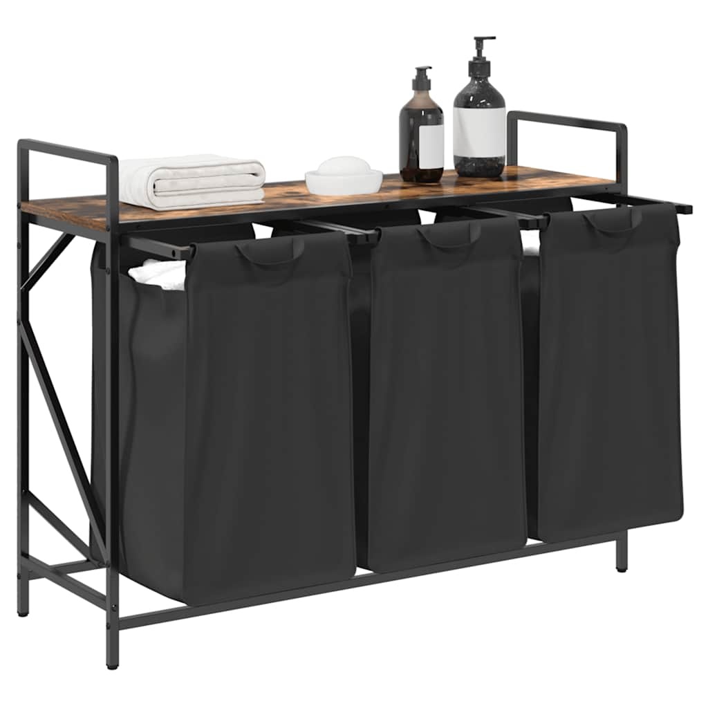 VidaXL Wasmand 3 vakken met plank gerookt eikenkleurig