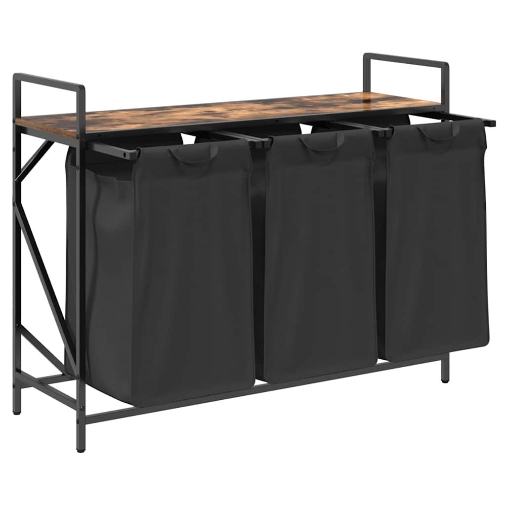 VidaXL Wasmand 3 vakken met plank gerookt eikenkleurig