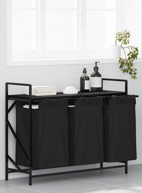 VidaXL Wasmand 3 vakken met plank zwart eikenkleurig