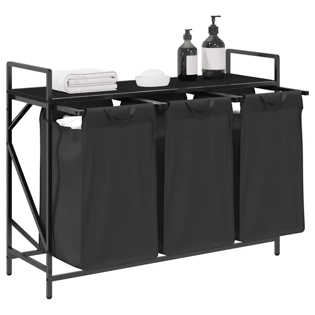 VidaXL Wasmand 3 vakken met plank zwart eikenkleurig