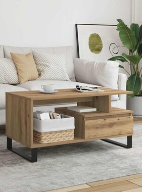 VidaXL Salontafel 90x49x45 cm bewerkt hout artisanaal eikenkleurig