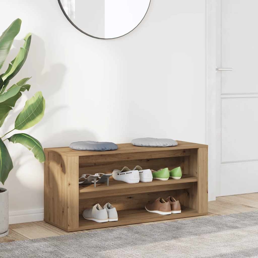 VidaXL Schoenenbankje 100x35x45 cm bewerkt hout artisanaal eikenkleur