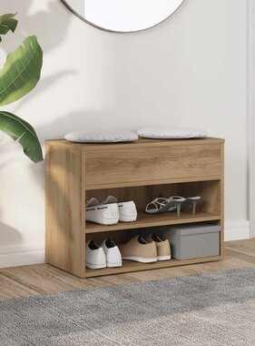 VidaXL Schoenenbankje 60x30x45 cm bewerkt hout artisanaal eikenkleur