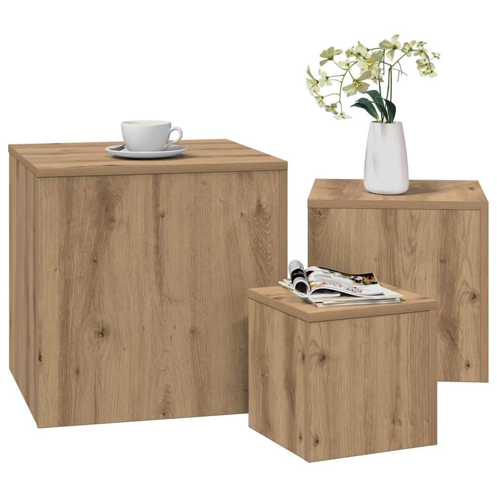 VidaXL Bijzettafels 3 st bewerkt hout artisanaal eikenkleur