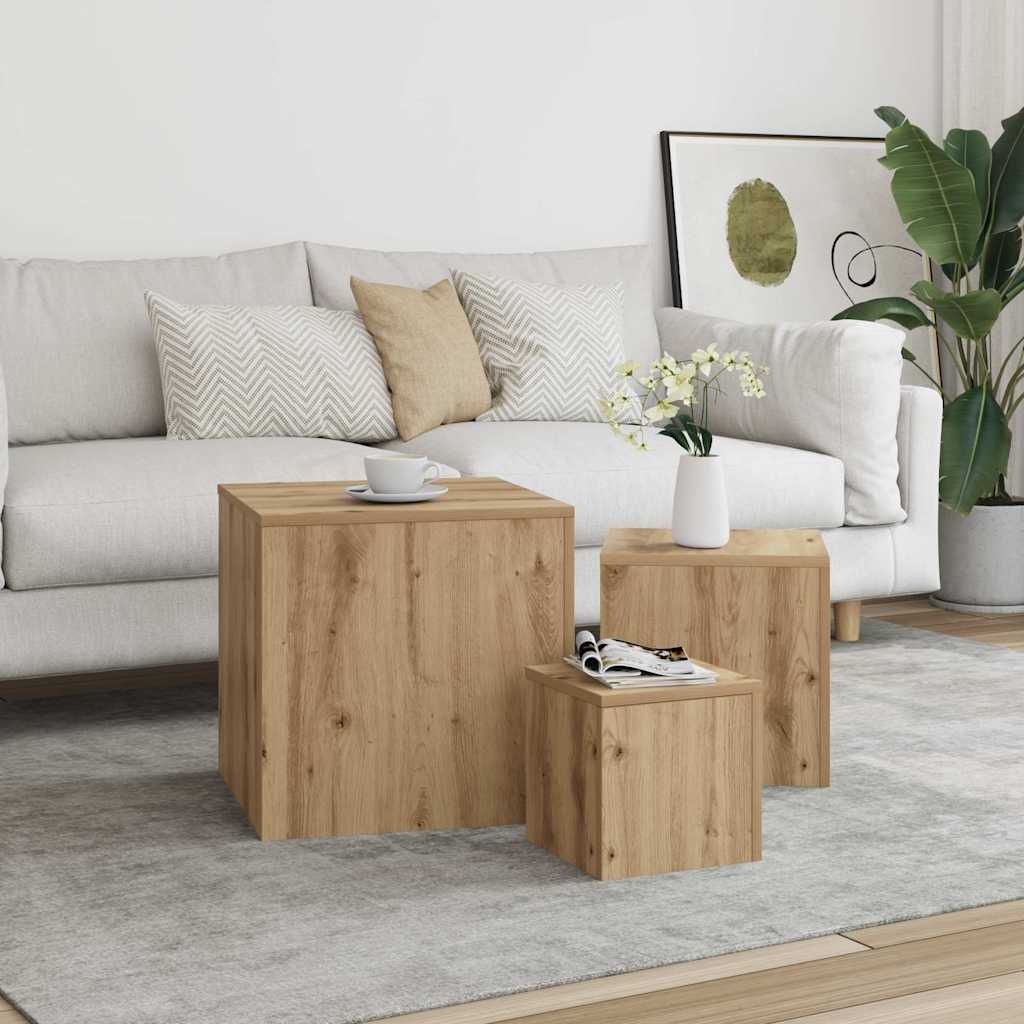 VidaXL Bijzettafels 3 st bewerkt hout artisanaal eikenkleur