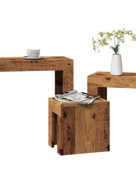 VidaXL 3-delige Tafeltjesset bewerkt hout oud houtkleurig