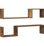 VidaXL Wandschappen 2 st 100x15x20 cm bewerkt hout oud houtkleurig