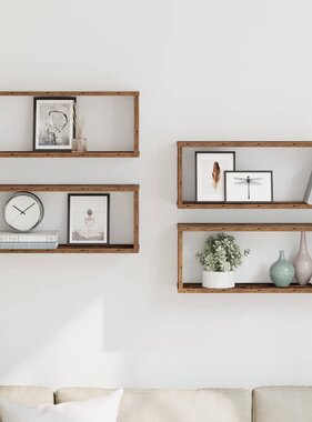 VidaXL Wandschappen kubus 4 st 60x15x23 cm bewerkt hout oud houtkleur