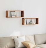 VidaXL Wandschappen kubus 2 st 60x15x23 cm bewerkt hout oud houtkleur