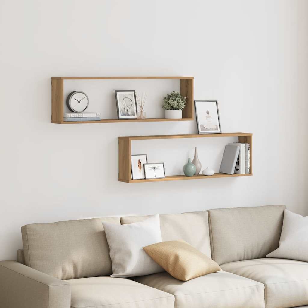 VidaXL Wandschappen kubus 2st 100x15x30cm bewerkt hout artisanaaleiken