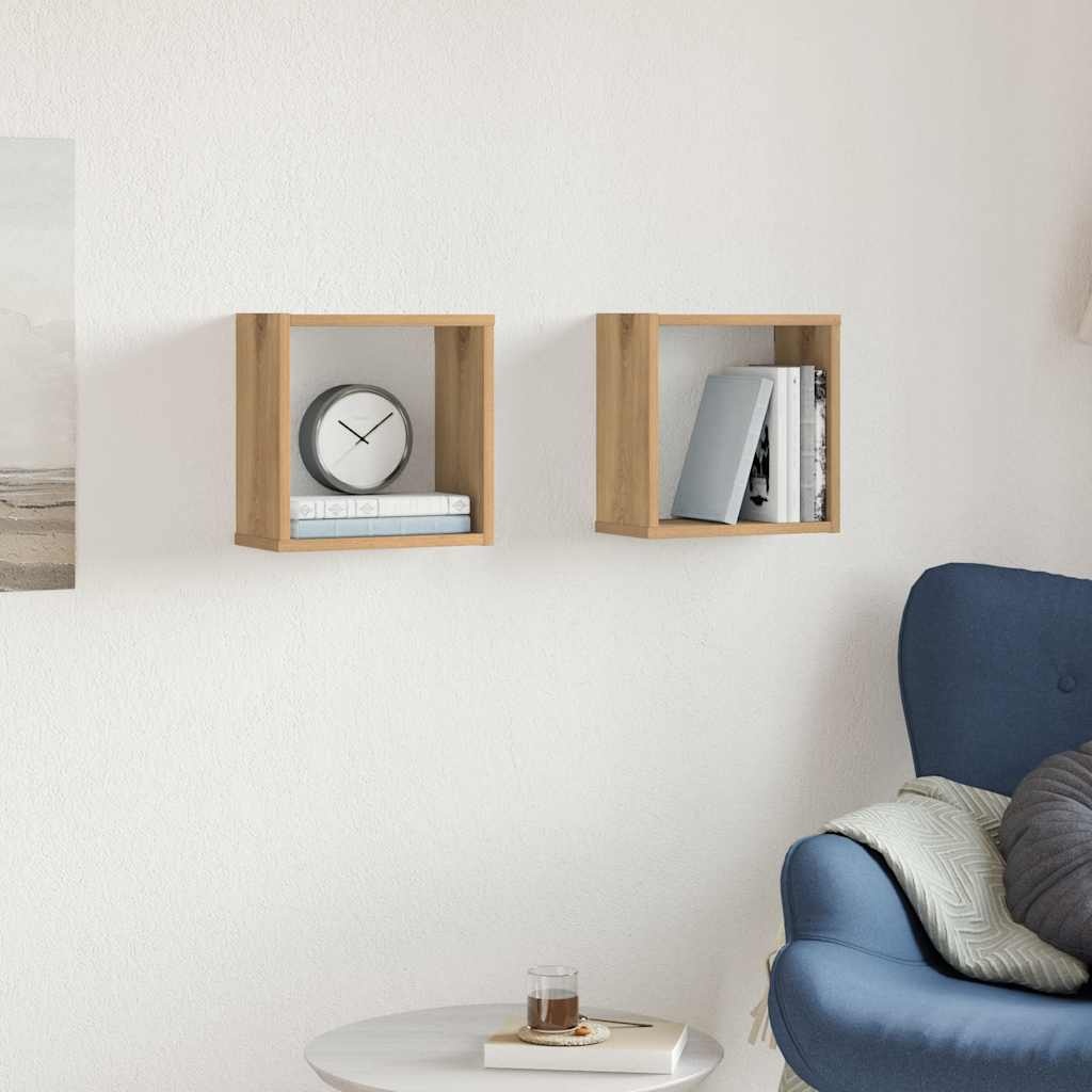 VidaXL Wandschappen kubus 2st 30x15x30cm bewerkt hout artisanaal eiken