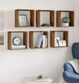 VidaXL Wandschappen kubus 6 st 30x15x30cm bewerkt hout oud houtkleurig