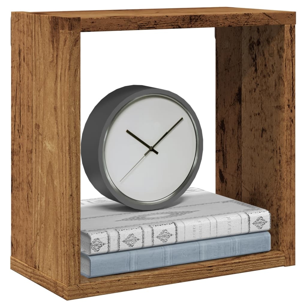 VidaXL Wandschappen kubus 2 st 30x15x30cm bewerkt hout oud houtkleurig