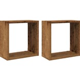 VidaXL Wandschappen kubus 2 st 30x15x30cm bewerkt hout oud houtkleurig