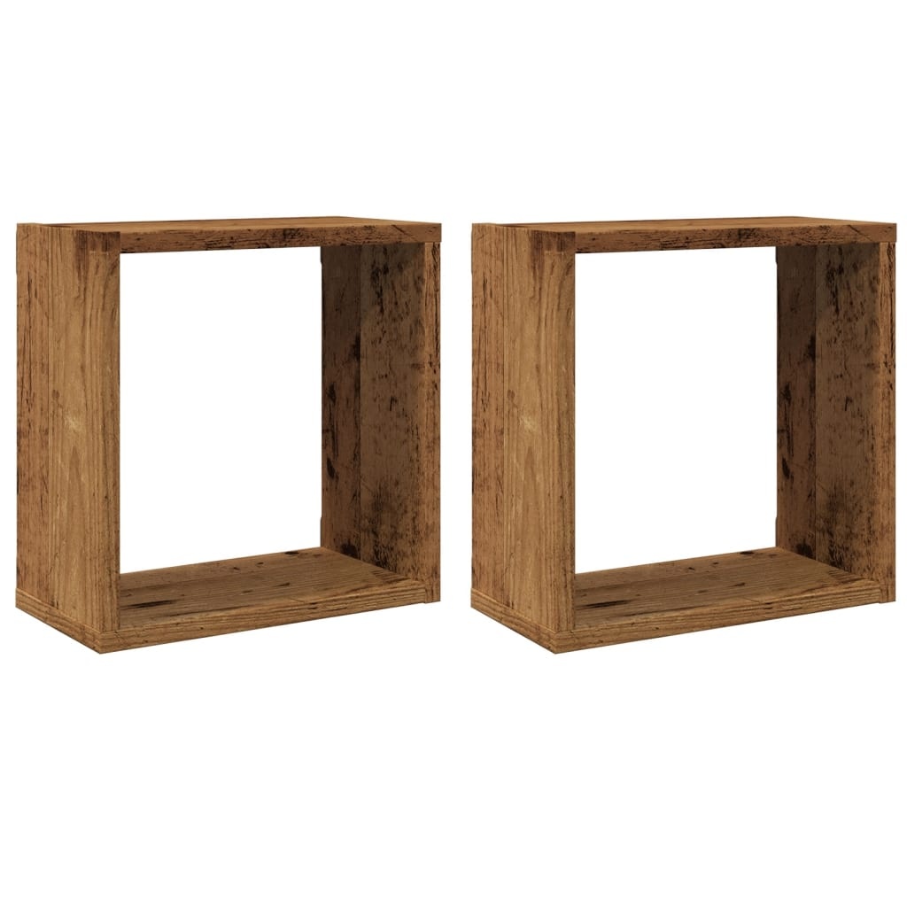 VidaXL Wandschappen kubus 2 st 30x15x30cm bewerkt hout oud houtkleurig