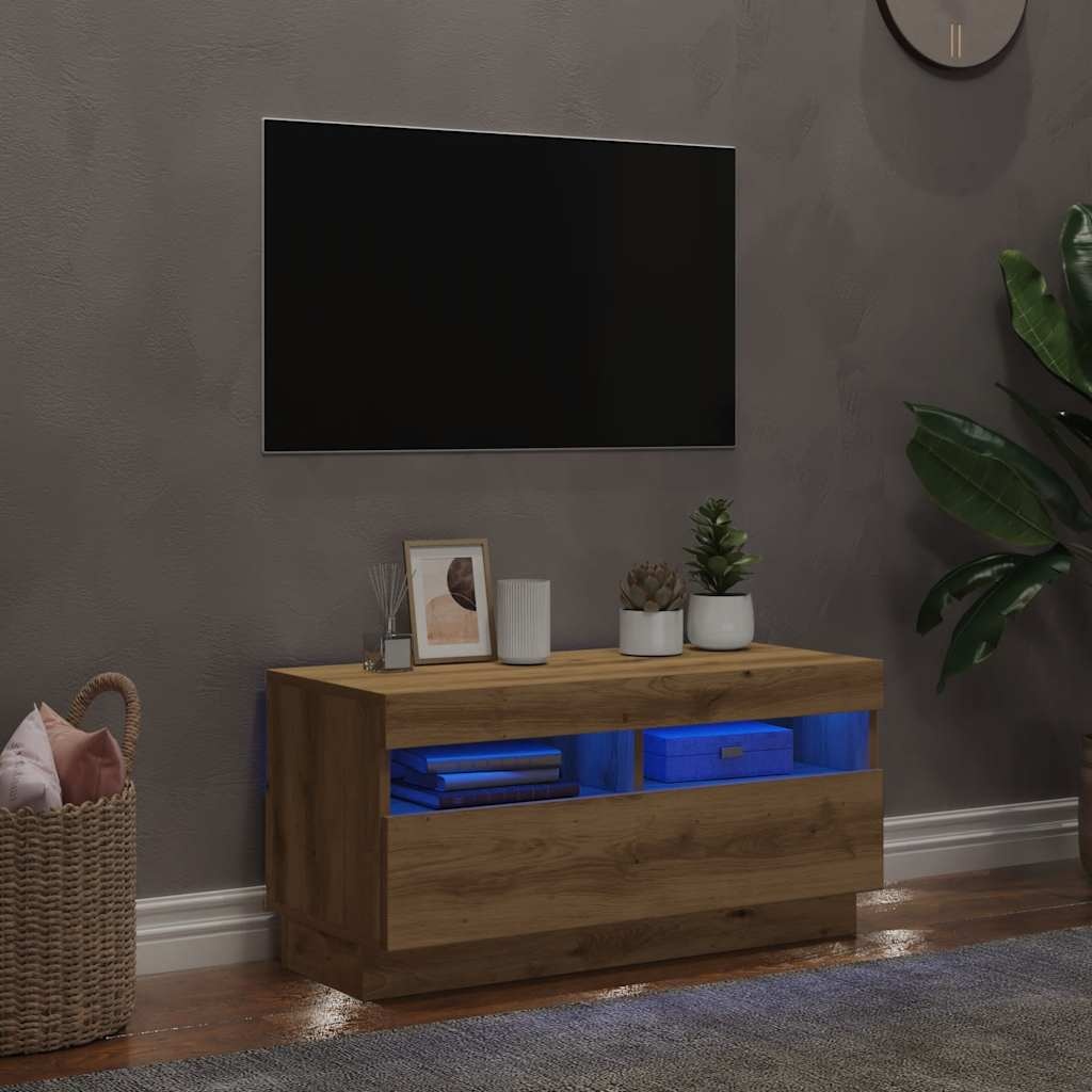 VidaXL Tv-meubel met LED 80x35x40 cm bewerkt hout artisanaal eiken
