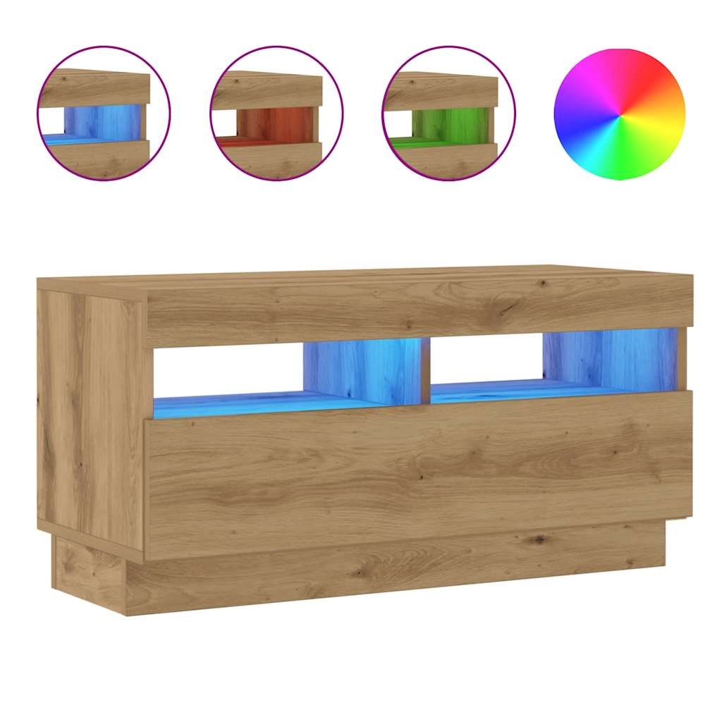 VidaXL Tv-meubel met LED 80x35x40 cm bewerkt hout artisanaal eiken