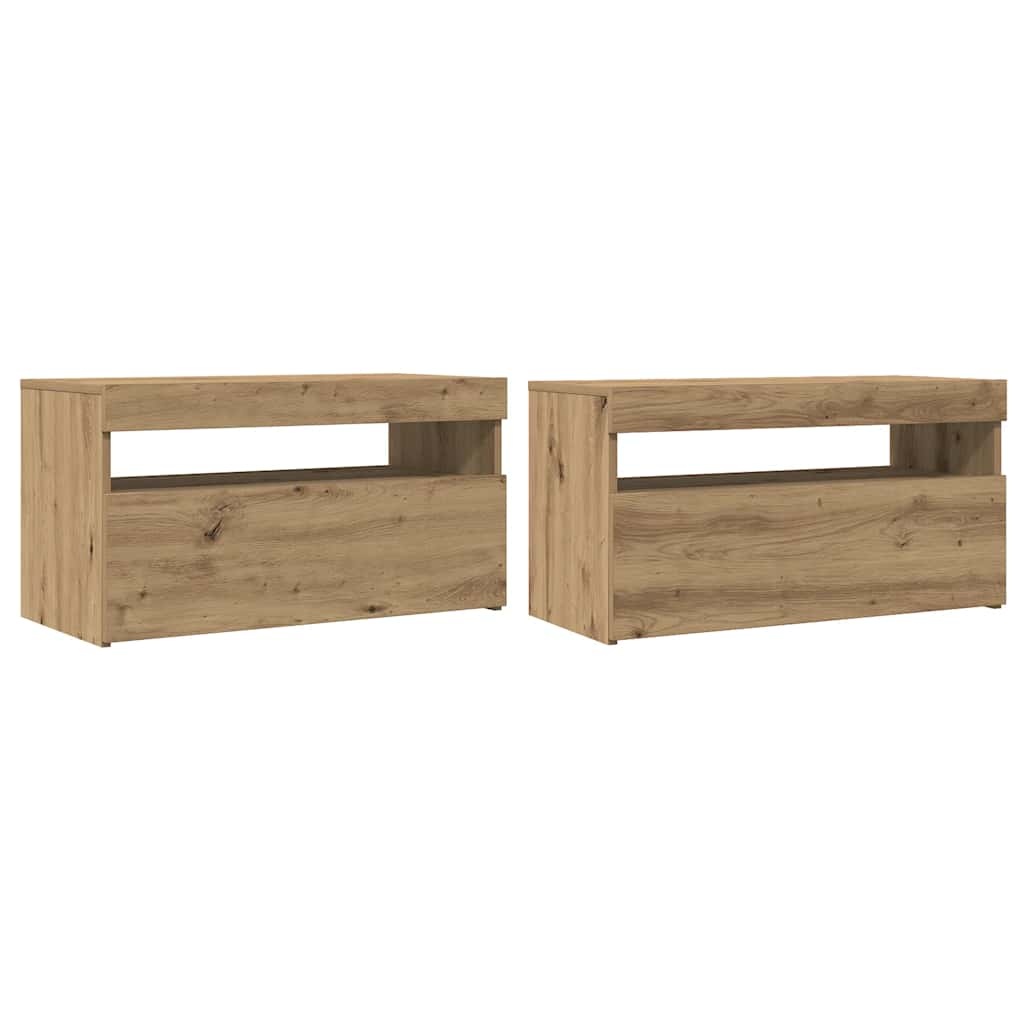 VidaXL Tv-meubel met LED 75x35x40 cm bewerkt hout artisanaal eiken