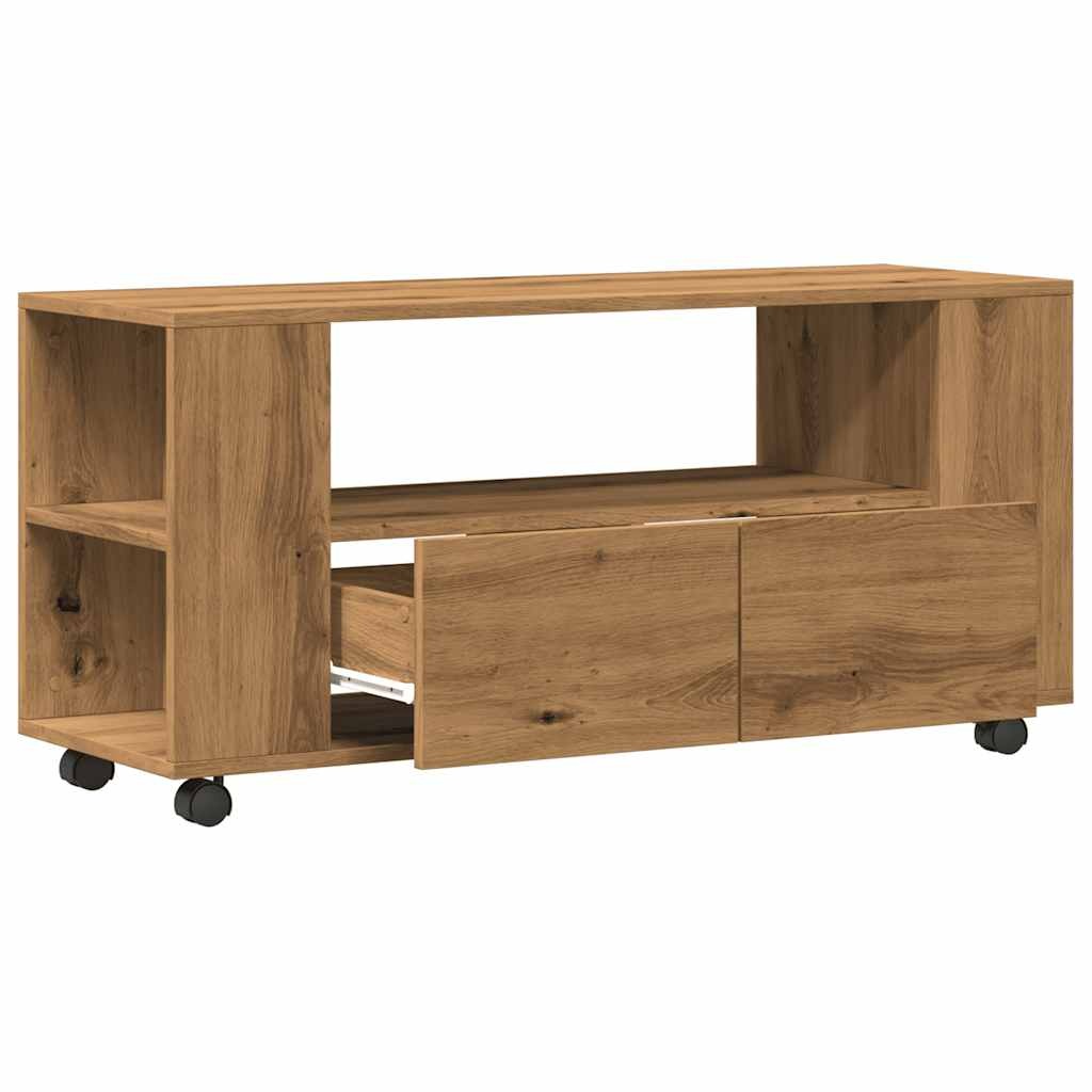 VidaXL Tv-meubel met wielen 102x34,5x43 cm hout artisanaal eiken