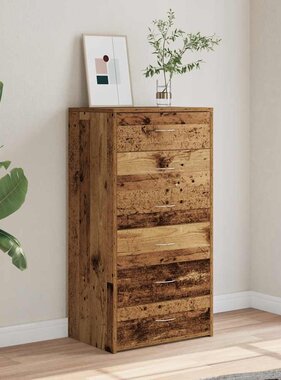 VidaXL Dressoir met 6 lades 50x34x96 cm bewerkt hout oud houtkleurig