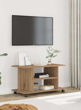 VidaXL Tv-meubel met wieltjes 80x40x45cm bewerkt hout artisanaal eiken