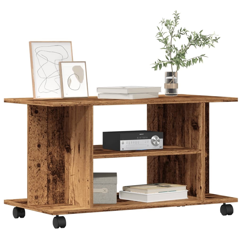 VidaXL Tv-meubel met wieltjes 80x40x45 cm bewerkt hout oud houtkleurig