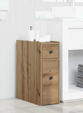 VidaXL Badkamerkast smal met wielen bewerkt hout artisanaal eikenkleur