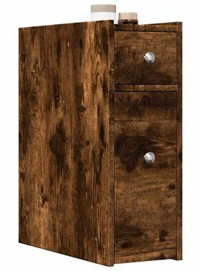 VidaXL Badkamerkast smal met wielen bewerkt hout gerookt eikenkleurig