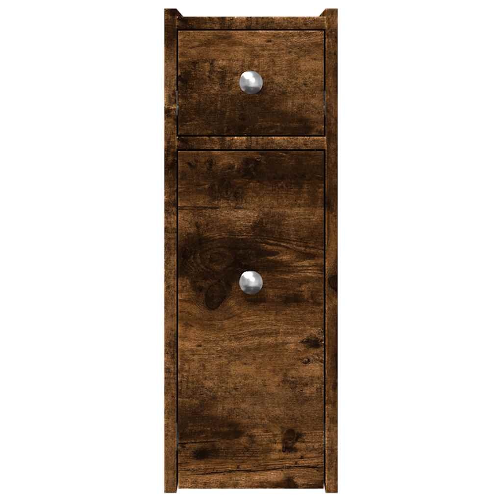 VidaXL Badkamerkast smal met wielen bewerkt hout gerookt eikenkleurig