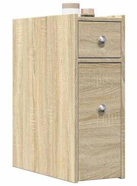 VidaXL Badkamerkast smal met wielen bewerkt hout sonoma eikenkleurig