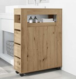 VidaXL Badkamerkast smal met wielen bewerkt hout artisanaal eiken