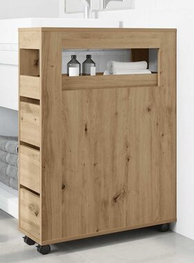 VidaXL Badkamerkast smal met wielen bewerkt hout artisanaal eiken