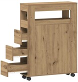 VidaXL Badkamerkast smal met wielen bewerkt hout artisanaal eiken